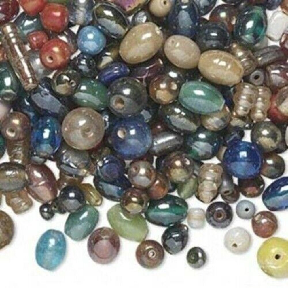 1/4 Kilo Bulk Lot India Luster Glass Beads Mixed Size & Shape Assortment 4-22mm